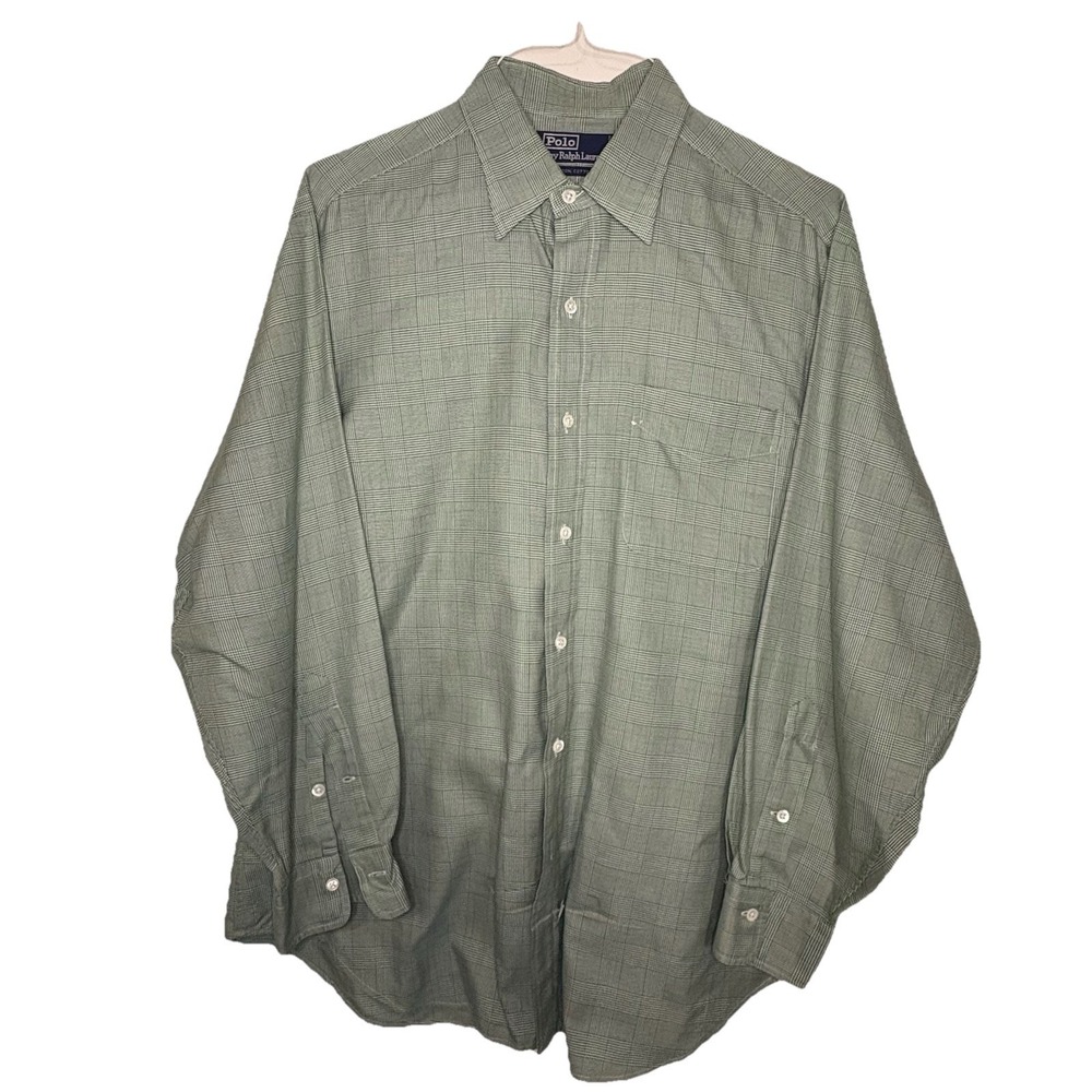 VINTAGE Polo Ralph Lauren Shirt Mens Size L Green Long Sleeve 100% Cotton Pocket - Picture 3 of 9